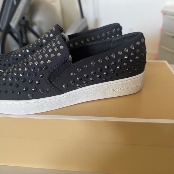 Michael Kors Black and White Studded Loafers - Picture 1 of 3